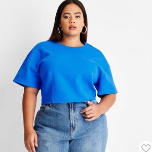 Future Collective Kahlana Barfield Brown Short Sleeve Boxy Cropped Top Blue